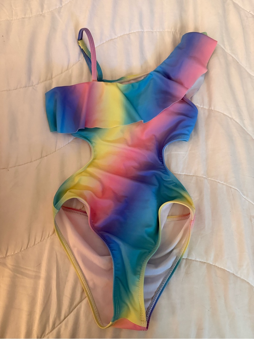 Kids One-Shoulder Rainbow Ruffle Swimsuit